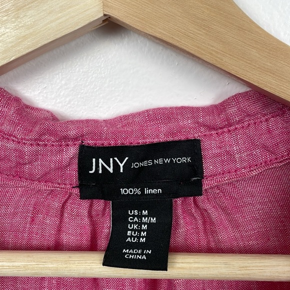 Jones New York Linen Tunic Top Womens Long Roll Sleeve M V Neck High Low Hem - Picture 8 of 8